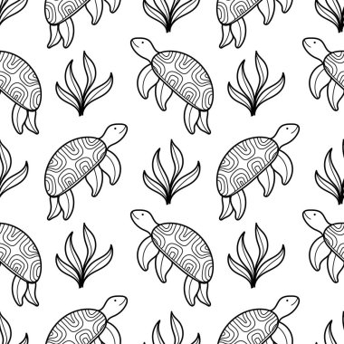 Beyaz arka planda el yapımı kaplumbağaların kusursuz deseni