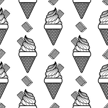 Kusursuz bir el çizimi. Beyaz arka planda çikolatalı dondurma.