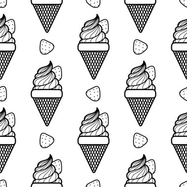 Beyaz arka planda el çizimi çilekli dondurma deseni