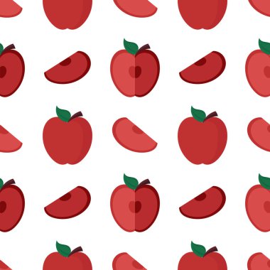 Beyaz arkaplanda kırmızı elmaların kusursuz deseni