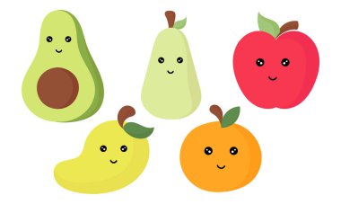 beyaz arkaplan ile meyve karakter illüstrasyonları koleksiyonu