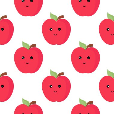 Beyaz arkaplanda elmalı meyve karakterlerinin kusursuz deseni