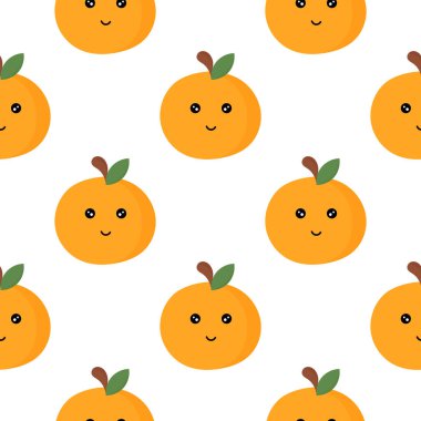 Beyaz arka planda turuncu meyve karakterlerinin kusursuz deseni