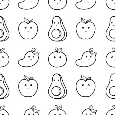 Beyaz arka planda kusursuz el çizimi meyve karakterleri