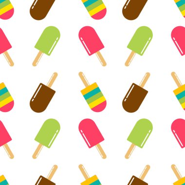 colorful ice cream stick seamless pattern on white background