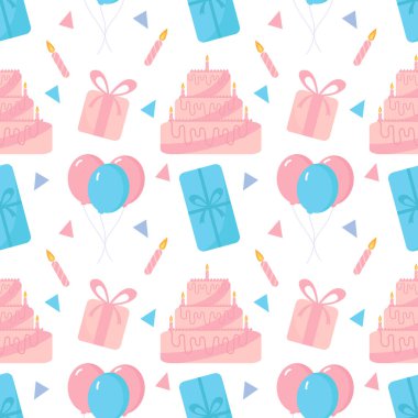 seamless pattern with birthday theme on white background