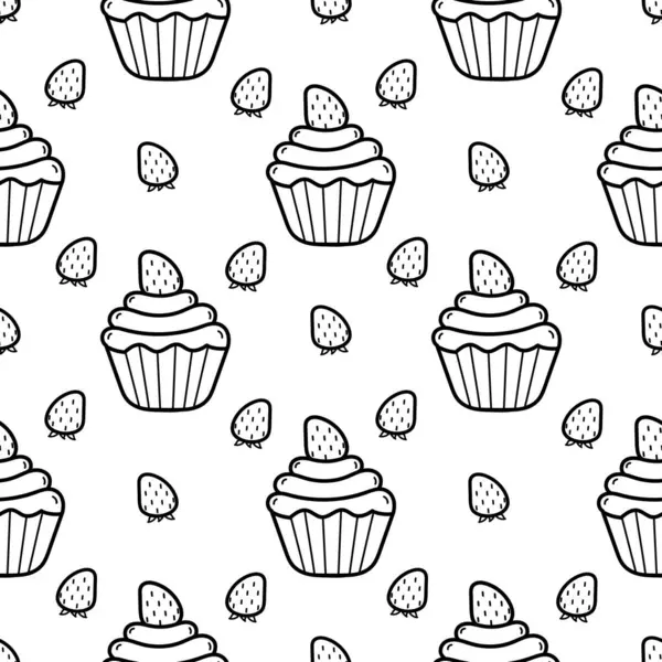 Beyaz arkaplanda dikişsiz çilekli pasta deseni