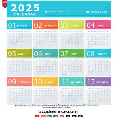 Yıl 2025 Takvim, Yıl 2025 Takvim basılabilir