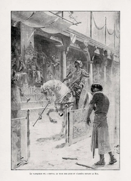 Illustratie Van Een Ridderwinnaar Van Een Paardensteektoernooi Dat Zich 1899 — Stockfoto