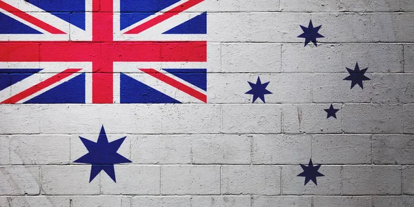 Bandera Blanca Australiana Pintada Una Pared Ladrillo —  Fotos de Stock