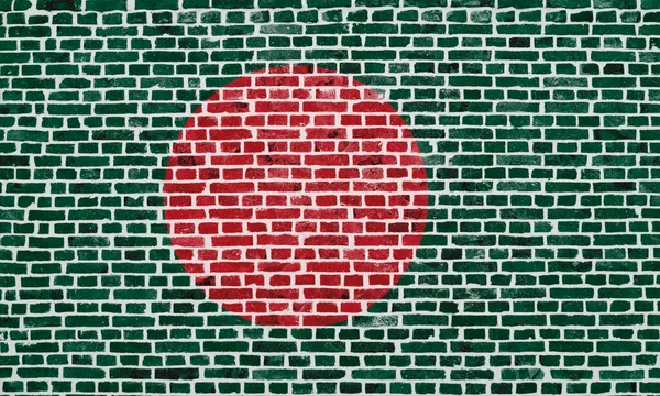 Primo Piano Muro Mattoni Con Bandiera Del Bangladesh Dipinta Sopra — Foto Stock