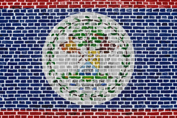 Крупный План Кирпичной Стене Нарисованным Ней Флагом Белиза — стоковое фото