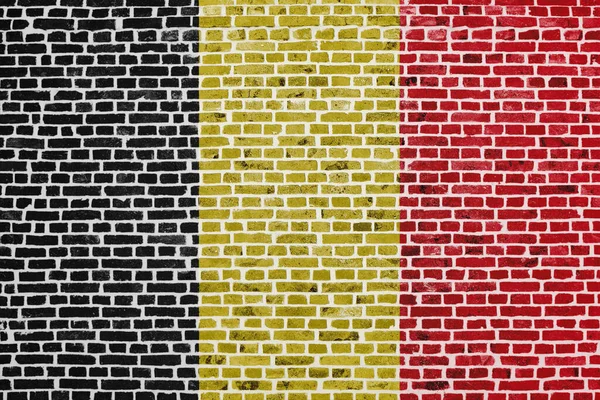 贴有比利时国旗的砖墙上的特写 — 图库照片