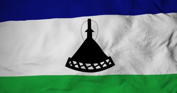 Primer Plano Cuadro Completo Bandera Ondeante Lesotho Renderizado — Vídeo de stock