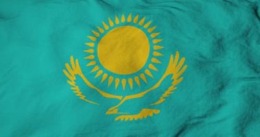 Kazakistan 'ın bayrağını 3 boyutlu olarak dalgalandırmak için tam kare yakın çekim.