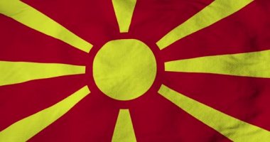 Kuzey Makedonya 'nın bayrağını 3D olarak dalgalandırırken tam kare yakın plan.