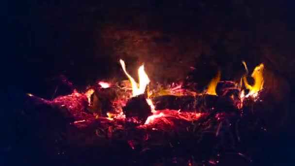 Close Incêndio Queimando Dentro Uma Lareira Pedra — Vídeo de Stock