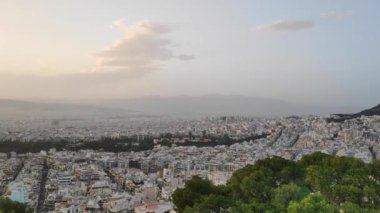 Panoramic view of Athens at sunset from the top of Mount Lycabettus.