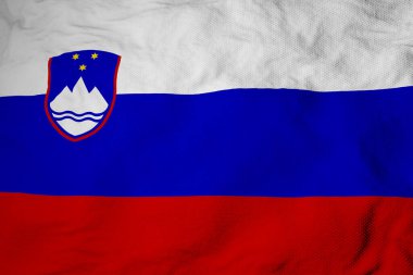 Full frame close-up on a waving flag of Slovenia in 3D rendering.