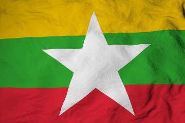 Full frame close-up on a waving flag of Myanmar in 3D rendering.