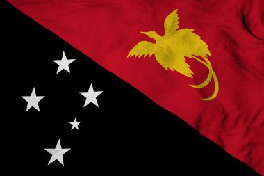 Full frame close-up on a waving flag of Papua New Guinea in 3D rendering.