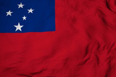 Full frame close-up on a waving flag of Samoa in 3D rendering.