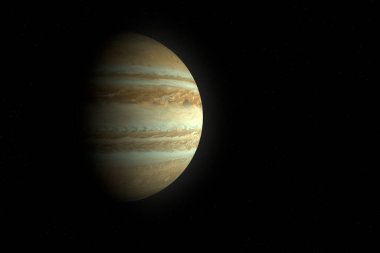 Digitally generated photograph of the planet Jupiter.
