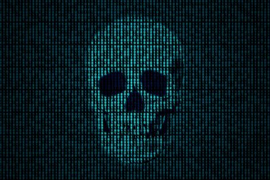 Human skull getting out of the binary code.