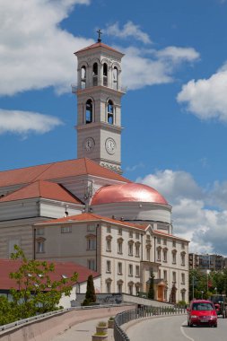 Pristina, Kosovo - May 22 2019: The Cathedral of Saint Mother Teresa is a Roman Catholic cathedral dedicated to the Albanian-Indian Roman Catholic nun and missionary, Saint Teresa of Calcutta.