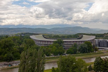 Üsküp, Kuzey Makedonya - 20 Mayıs 2019: The National Arena Toshe Proeski, Makedonya 'nın başkentinde bulunan bir spor stadyumu. Günümüzde çoğunlukla futbol maçlarında, bazen de müzik konserlerinde ve atletizmde kullanılmaktadır..