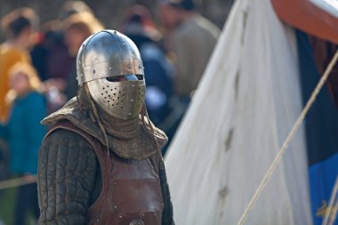 A man dressed as a knight during the annual 'Medievales' festival. In autumn, in many medieval towns in France, festivals are held where people can disguise in knights, monks, farmers... of the medieval period.