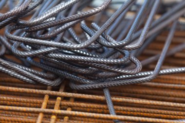 Close-up on stack of rebars on a construction site