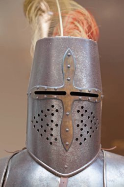 Close-up on a crusader great helm.