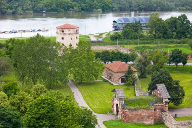 Aerial view of the Gate of Charles VI, the Topolivnica as well as the Nebojsa Tower, the only surviving medieval tower of the Belgrade Fortress.