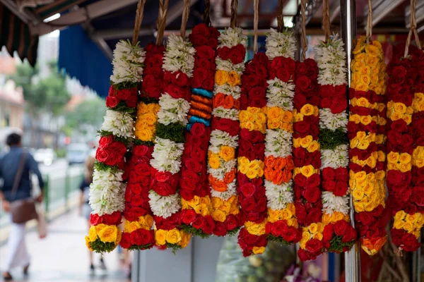 Floral garlands for sale in Little India, Singapore.