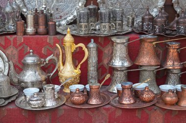 Traditional Ottoman coffee pots and tea pots for sale in the old bazaar of Sarajevo, Bosnia and Herzegovina.