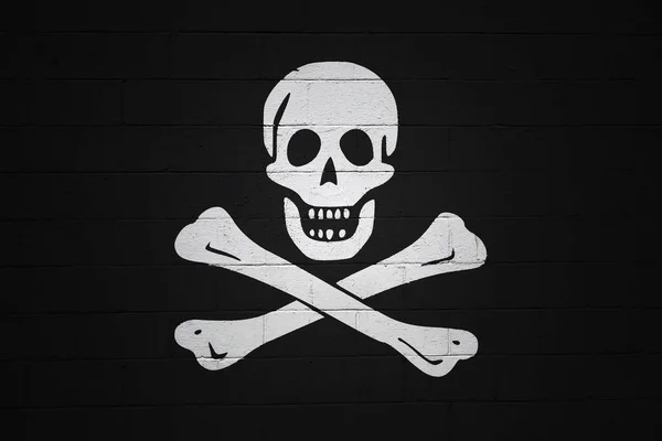 Obrázek Jolly Roger Flag Namalovaný Zdi Tvárnice — Stock fotografie