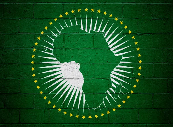 Flaga Unii Afrykańskiej Namalowana Ścianie Pustakowej — Zdjęcie stockowe