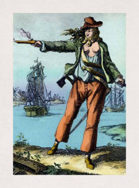 Korsan Anne Bonney 'nin 18. merkez gravürü (1697-1720) .