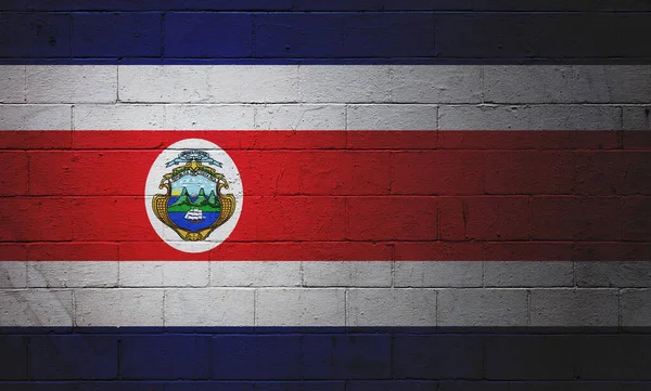 Kostarická Vlajka Namalovaná Zdi Tvárnicových Tvárnic — Stock fotografie