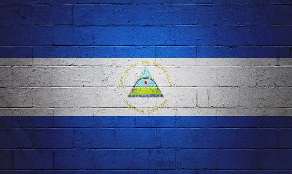 Flagge Nicaraguas Eine Wand Aus Schlackenblöcken Gemalt — Stockfoto