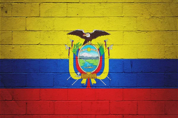 厄瓜多尔国旗画在煤渣砌成的墙上 — 图库照片