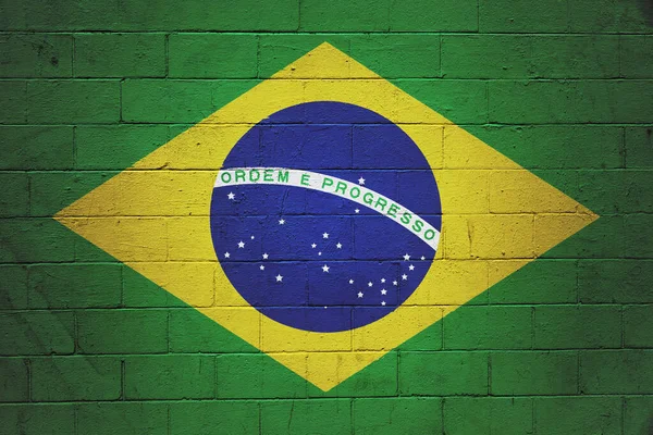 巴西国旗画在煤渣砌墙上 — 图库照片