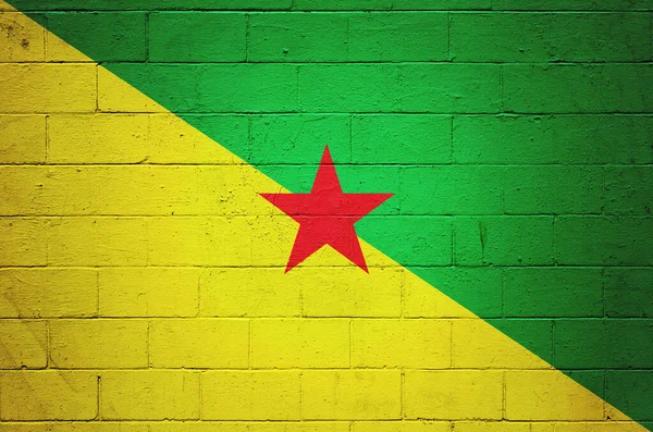 Flagga Franska Guyana Målad Betongblock Vägg — Stockfoto