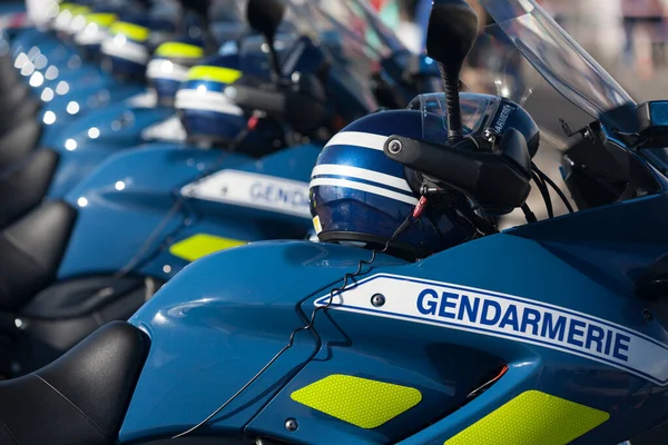 Saint Denis Reunion Июля 2016 Мотоциклы Gendarmerie Nationale Выстроились Ряд — стоковое фото