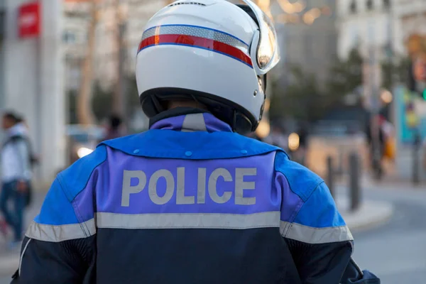 Марсель Франція Березня 2019 Поліцейський Байкер Патрулює Canebiere Головну Вулицю — стокове фото