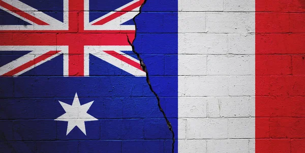 Pared Bloque Cemento Agrietado Pintado Con Una Bandera Australia Izquierda —  Fotos de Stock
