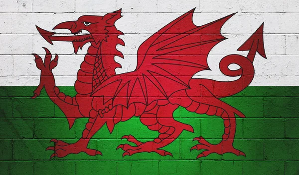 Флаг Уэльса Нарисованный Стене Шлакоблоков — стоковое фото