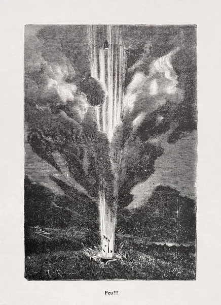 1890 Henri Montaut 비아드 캐넌을 가지고 달까지 발사체는 베른의 Earth — 스톡 사진