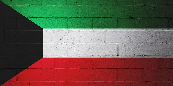 Kuveyt Bayrağı Tuğla Bir Duvara Boyanmış — Stok fotoğraf